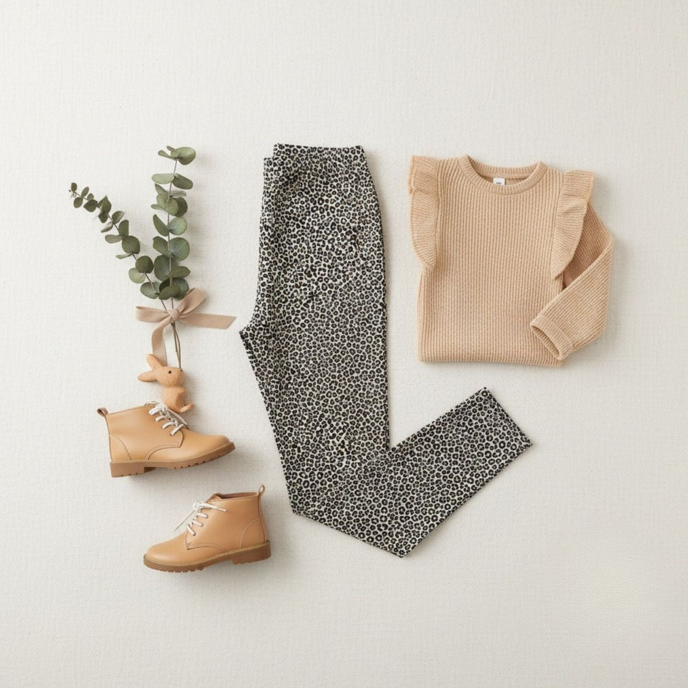 Pocket Panther Khaki Animal Print Knitted Cotton Jersey 200gsm Dress Fabric Leggings