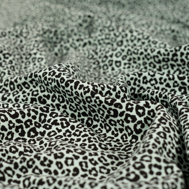 Pocket Panther Mint Animal Print Knitted Cotton Jersey 200gsm Dress Fabric CU