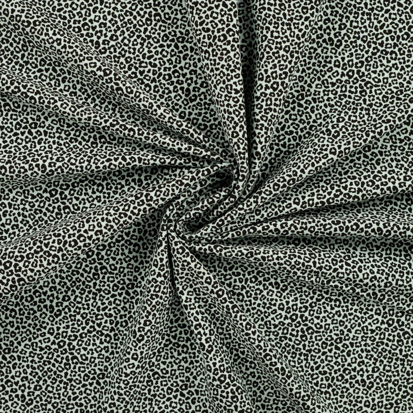 Pocket Panther Mint Animal Print Knitted Cotton Jersey 200gsm Dress Fabric Swirl