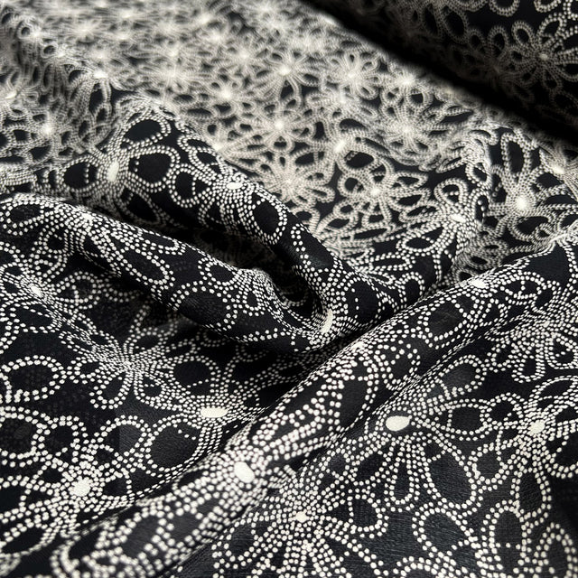 Pointillist Florals Black Ivory Viscose Printed Woven Dress Fabric CU