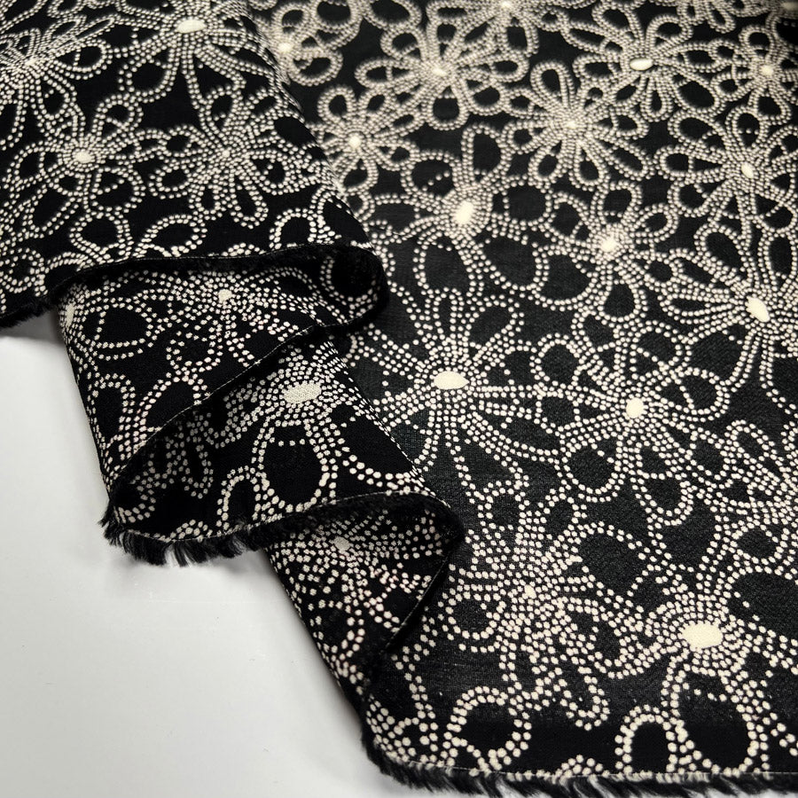Pointillist Florals Black Ivory Viscose Printed Woven Dress Fabric Fold