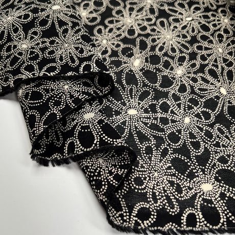 Pointillist Florals Black Ivory Viscose Printed Woven Dress Fabric Fold