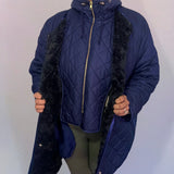 Polyester Fur Lined Quilt Fabric Double Dabble Navy  Make
