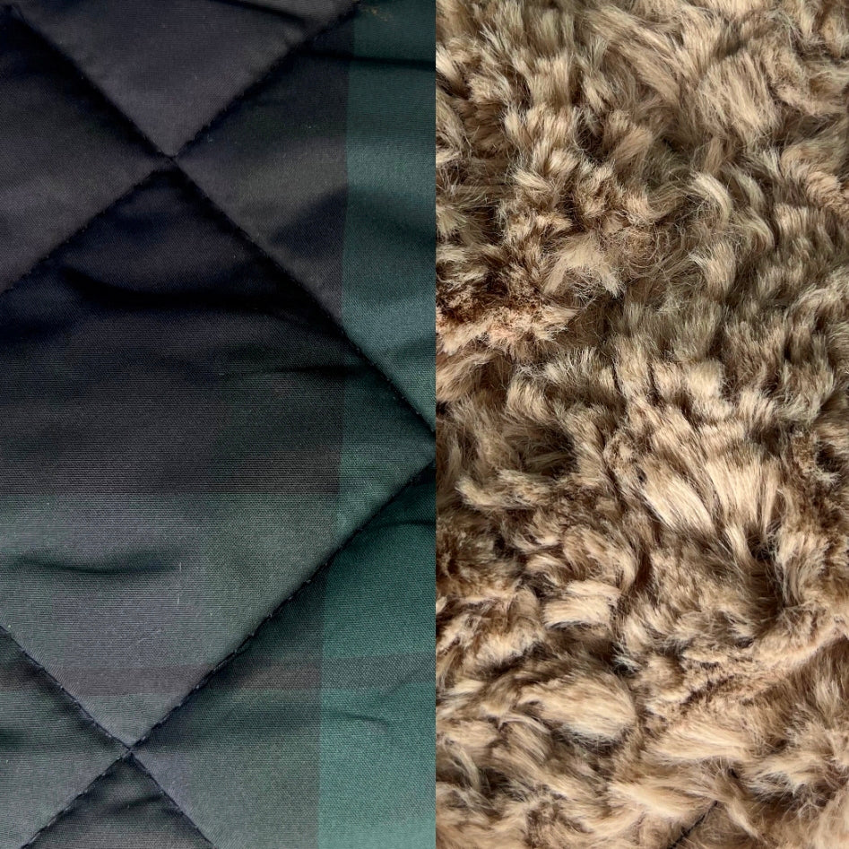 Valkyrie Polyester 2oz Wadded Blue Green Check Quilting Fur Lined
