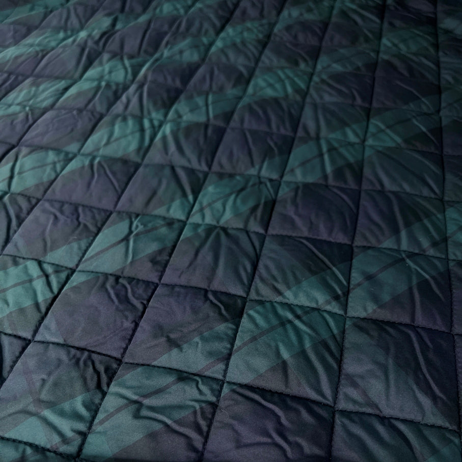 Valkyrie Polyester 2oz Wadded Blue Green Check Quilting Fur Lined Check