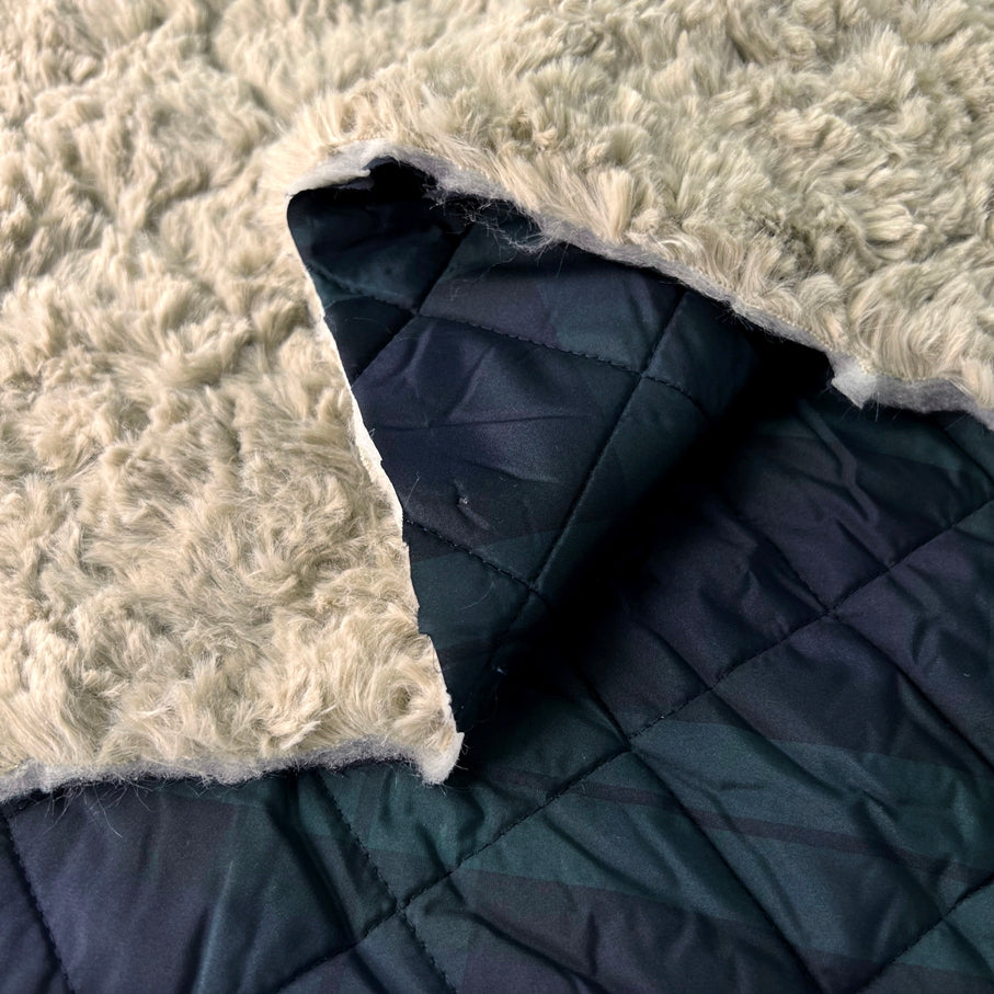 Valkyrie Polyester 2oz Wadded Blue Green Check Quilting Fur Lined Fold