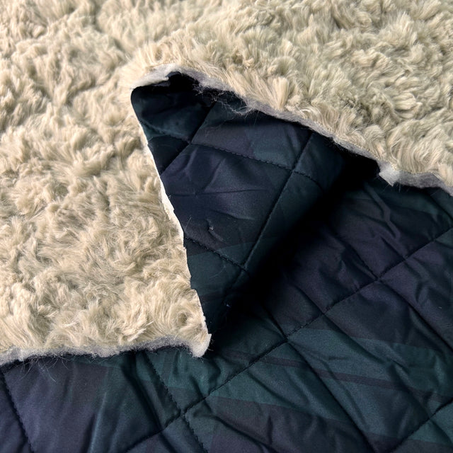 Valkyrie Polyester 2oz Wadded Blue Green Check Quilting Fur Lined Fold