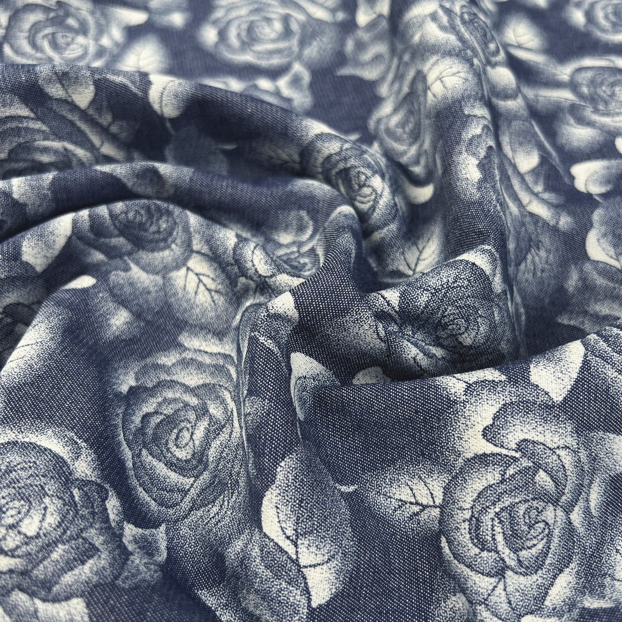 Printed Denim Chambray Floral Dress Fabric Heavenly Rose CU