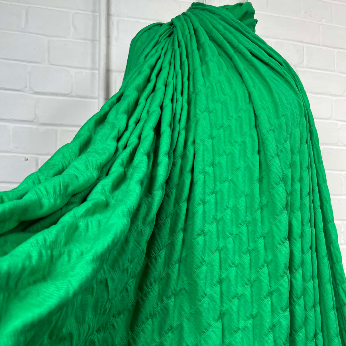 Cotton Polyester Jersey Dress Fabric Pucker Up - Green 