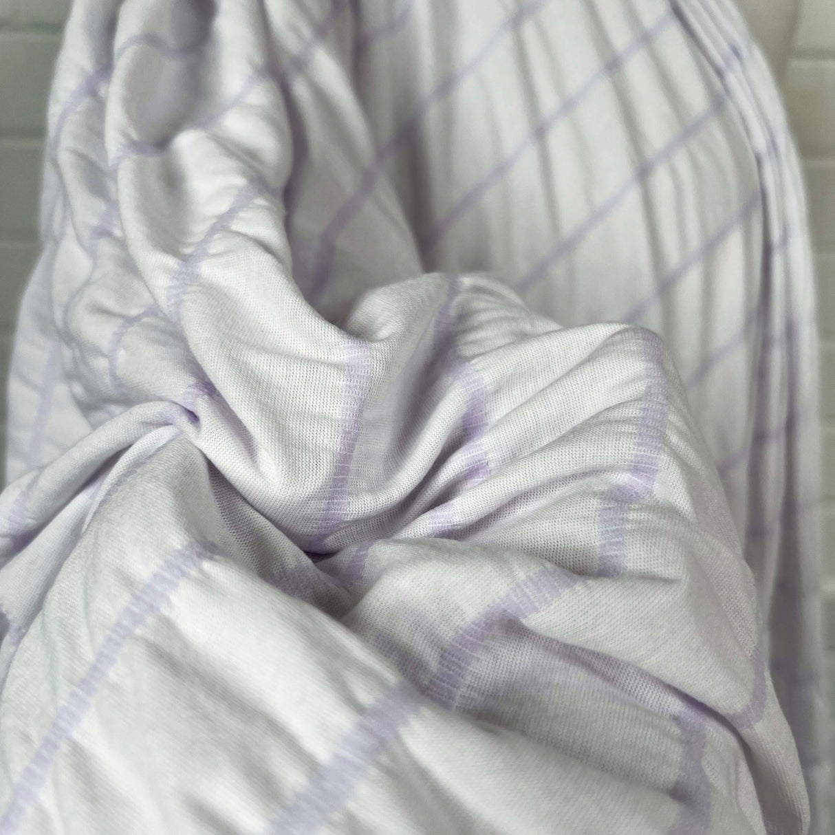 Cotton Polyester Jersey Dress Fabric Pucker Up - Lilac Stripe 
