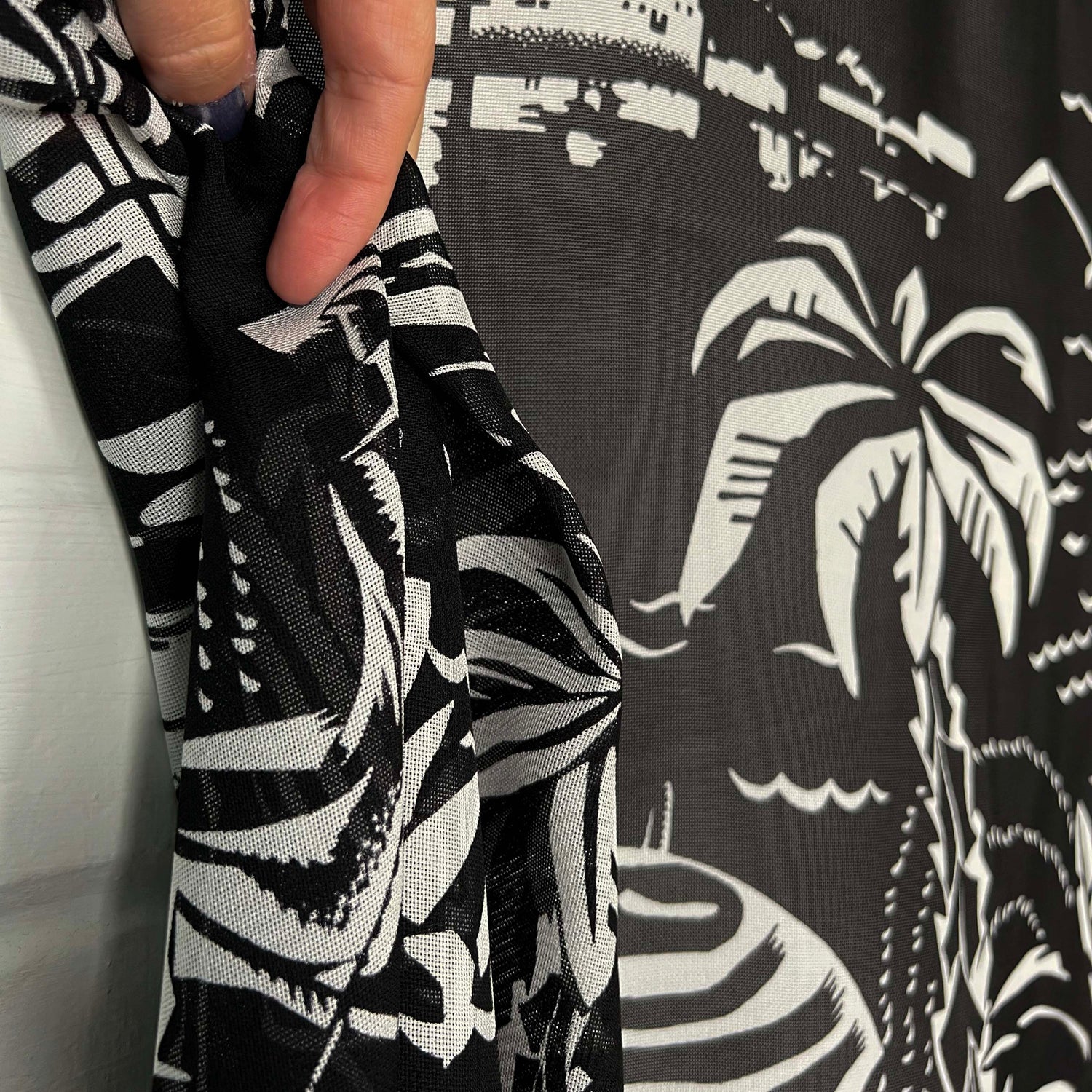 Designer Italian Black White Holiday Print Dress Fabric Ralph Silk Hang