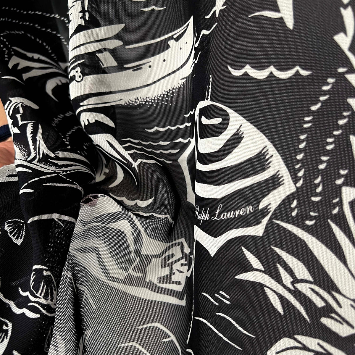 Designer Italian Black White Holiday Print Dress Fabric Ralph Silk CU
