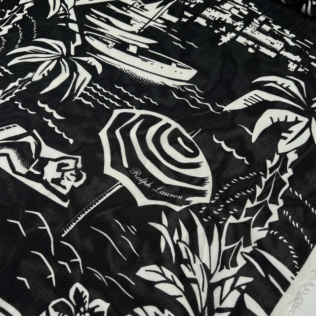 Designer Italian Black White Holiday Print Dress Fabric Ralph Silk Cu