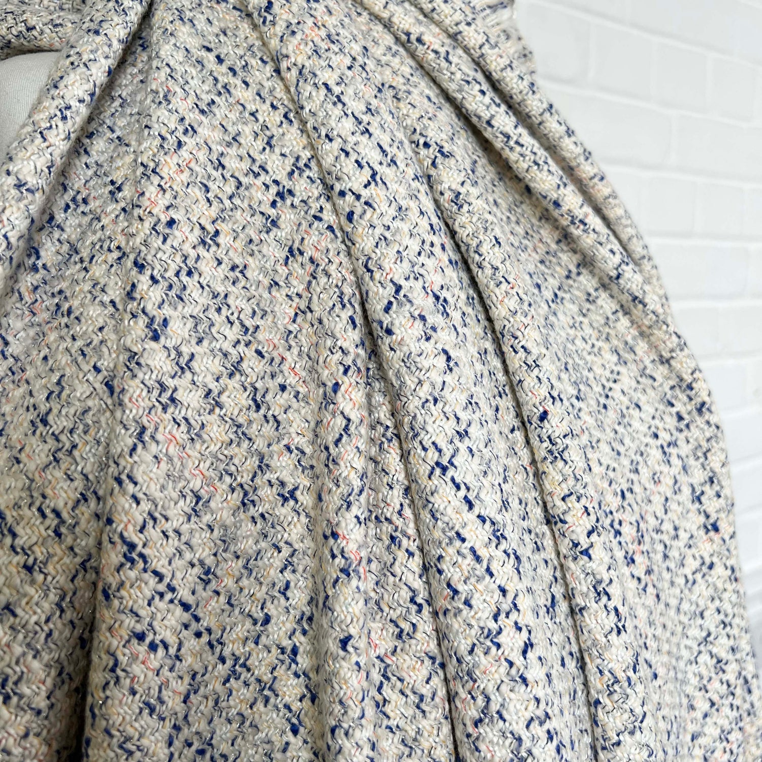 Regency Tweed Cotton Blend Blue Cream Fabric CU