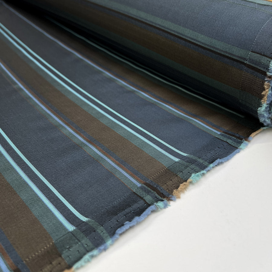 Regent Stripe Polyester Lining Blue Brown Satin Finish Fabric Roll