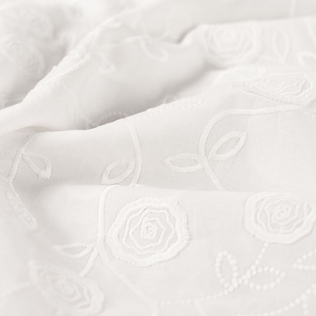 Rosalie White Embroidered Cotton Poplin 160gsm Dress Fabric CU