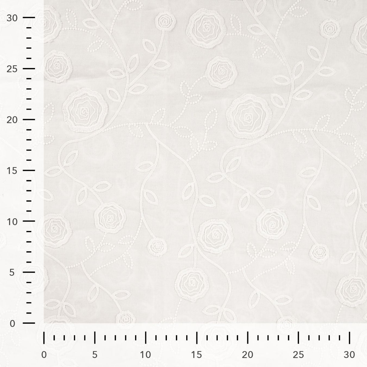 Rosalie White Embroidered Cotton Poplin 160gsm Dress Fabric Ruler
