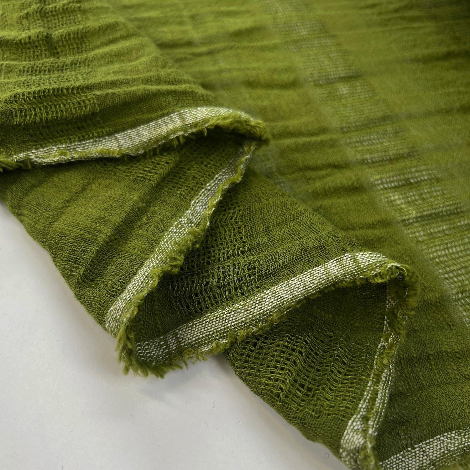 Salt Air Cotton Linen Green Muslin Voile Gauze Stripe Woven Fabric Fold
