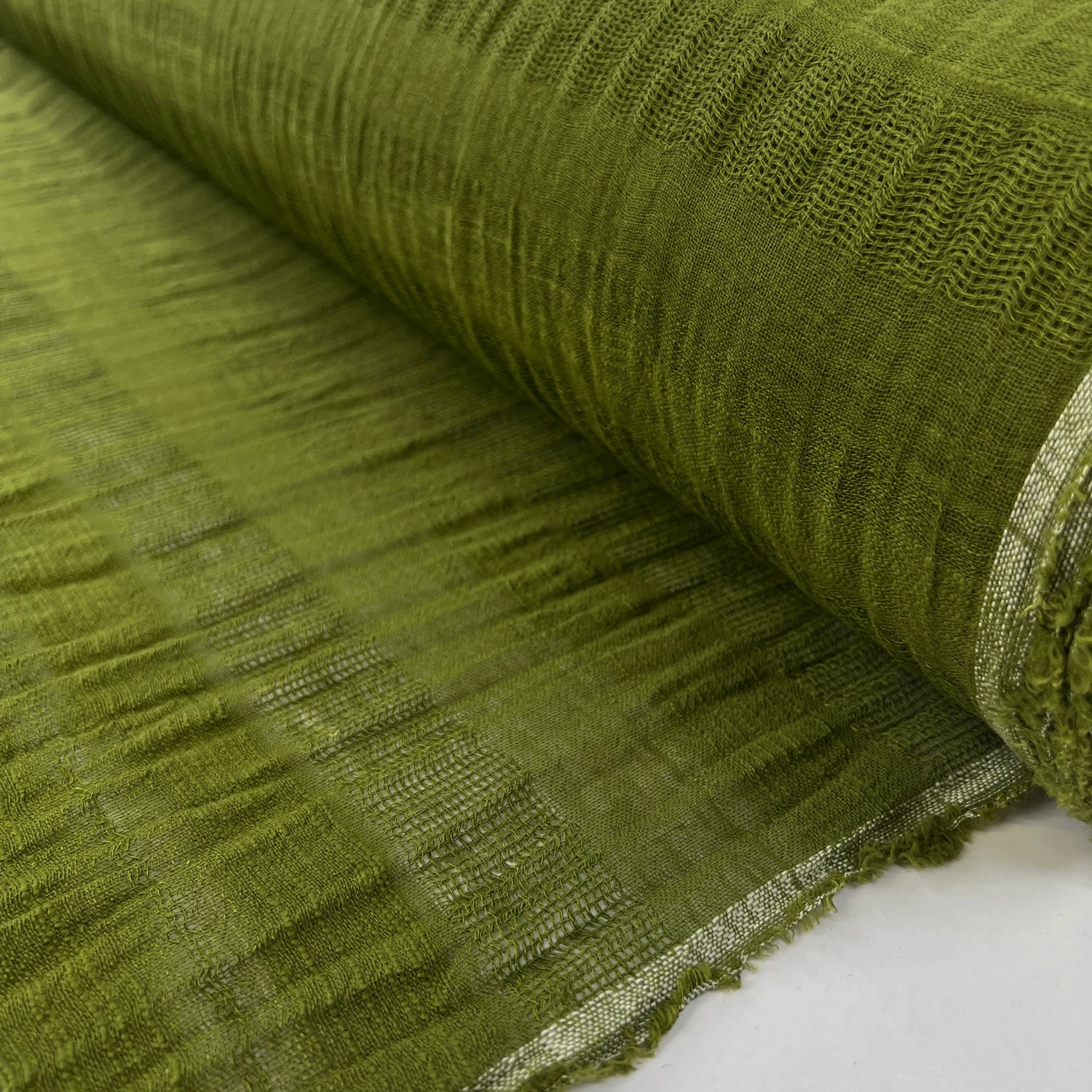 Salt Air Cotton Linen Green Muslin Voile Gauze Stripe Woven Fabric Roll