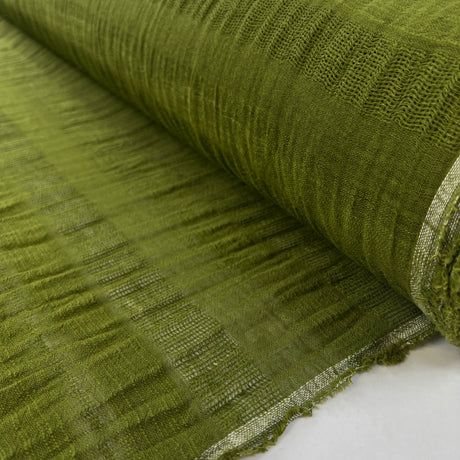 Salt Air Cotton Linen Green Muslin Voile Gauze Stripe Woven Fabric Roll