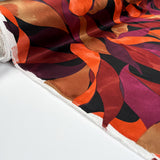 Satin Viscose Leaves Dark Red Orange Black Abstract Woven Dress Fabric Roll