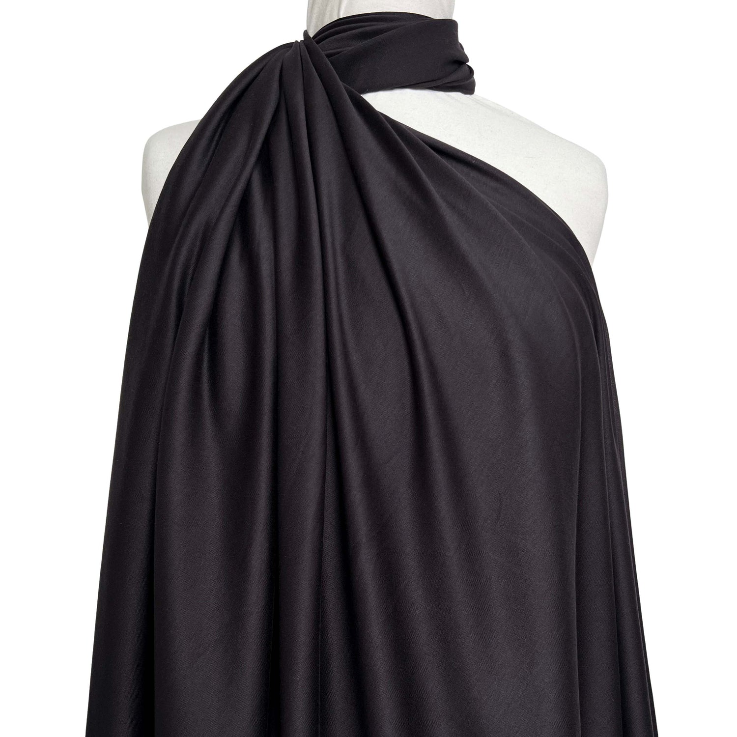 Aubergine Plain Viscose Jersey Lightweight Dress Fabric Scrunchy Mannequin