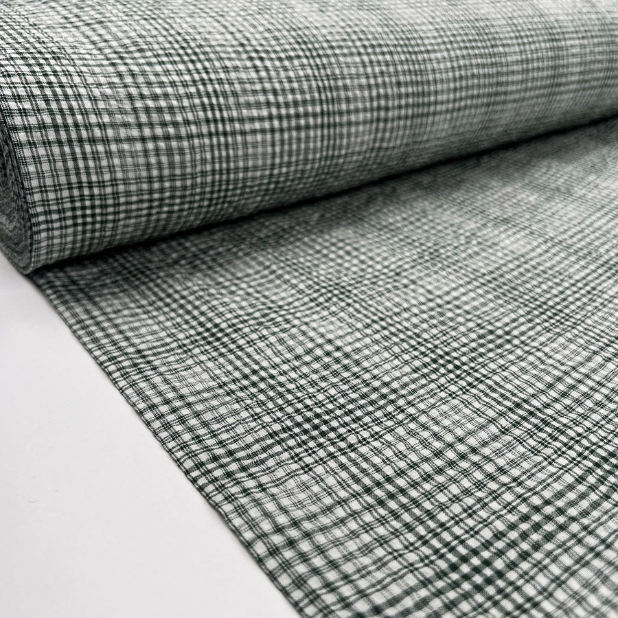 Seersucker Check Sage Cotton Green Woven Shirting Fabric Bolt