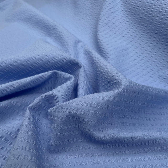 Seersucker Shirting Blue Polyester Nylon Woven Stripe Dress Fabric CU