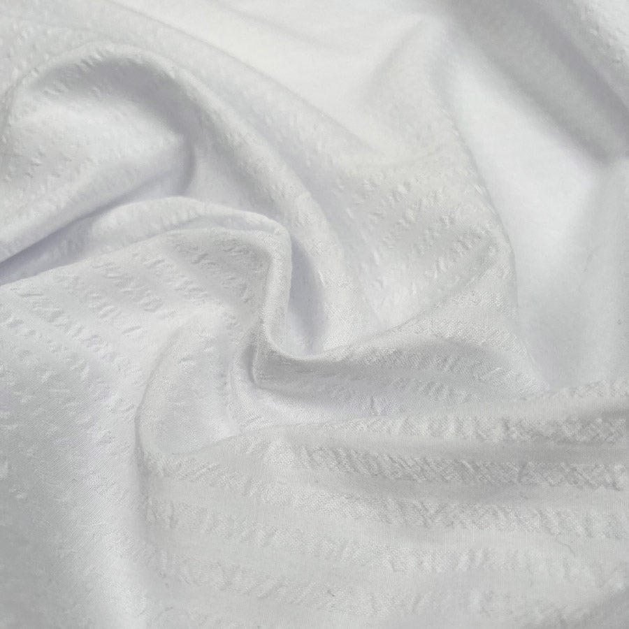 Seersucker Shirting White Polyester Nylon Woven Stripe Dress Fabric CU