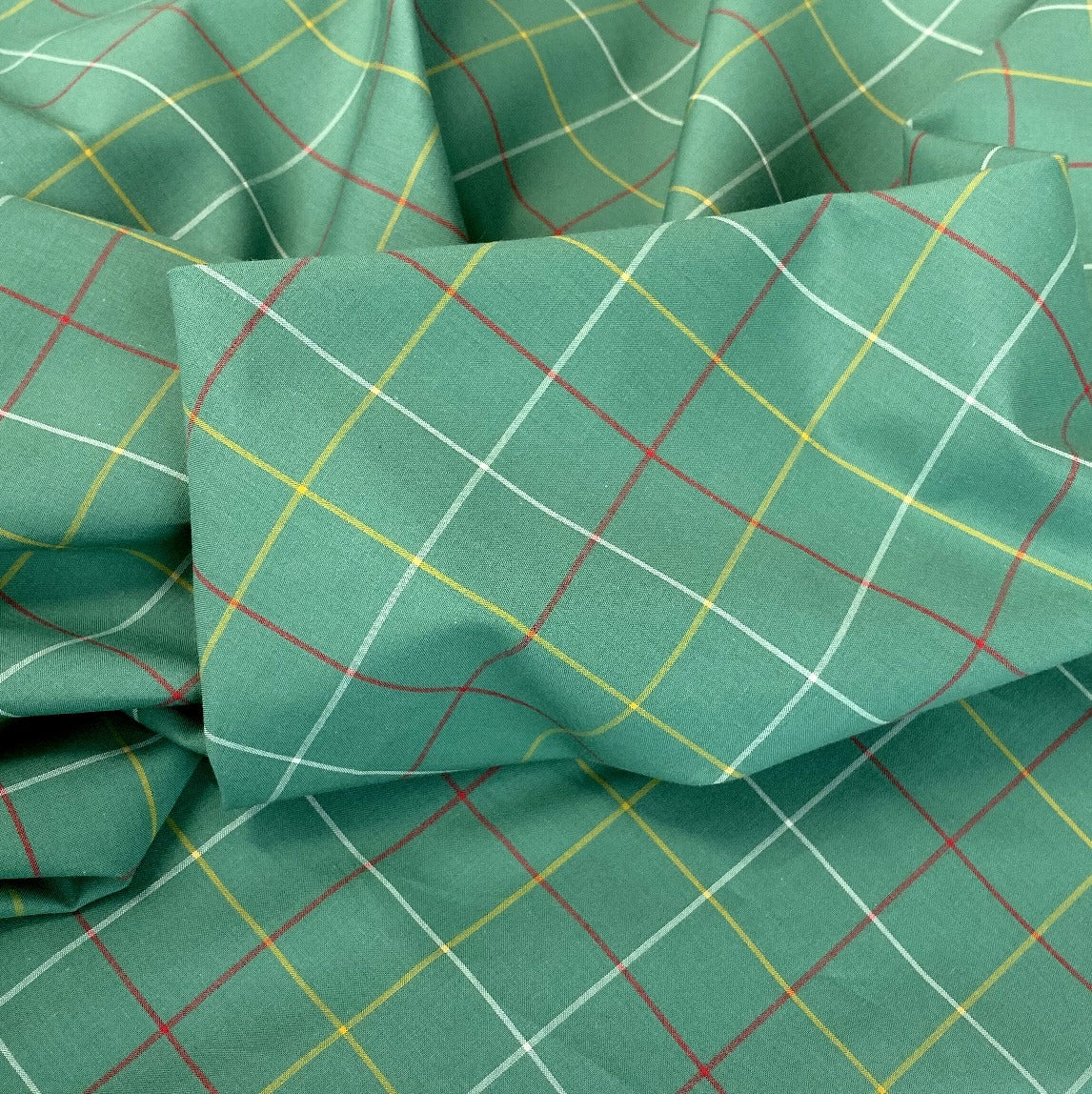 Shirtly James Green Yellow Red Checked Cotton Fabric CU