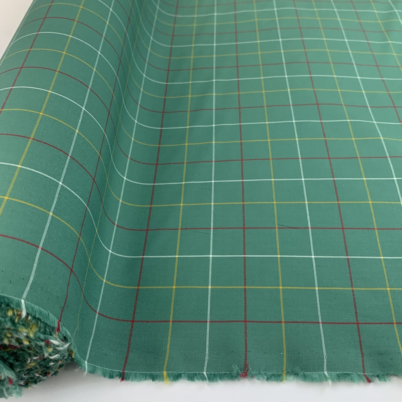 Shirtly James Green Yellow Red Checked Cotton Fabric Roll