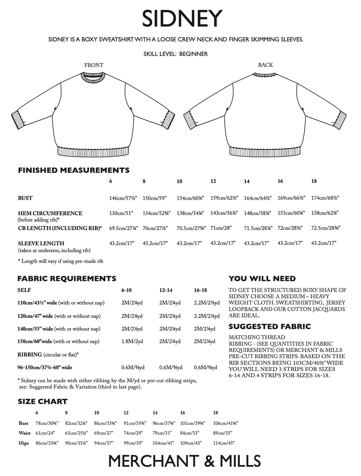 Merchant & Mills - Sidney Sweatshirt Pattern (UK 6-18)