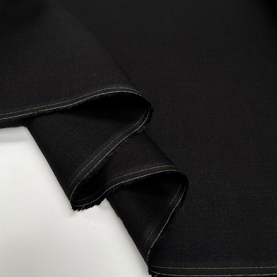 Signature Linen Black Plain Woven Dress Fabric Fold