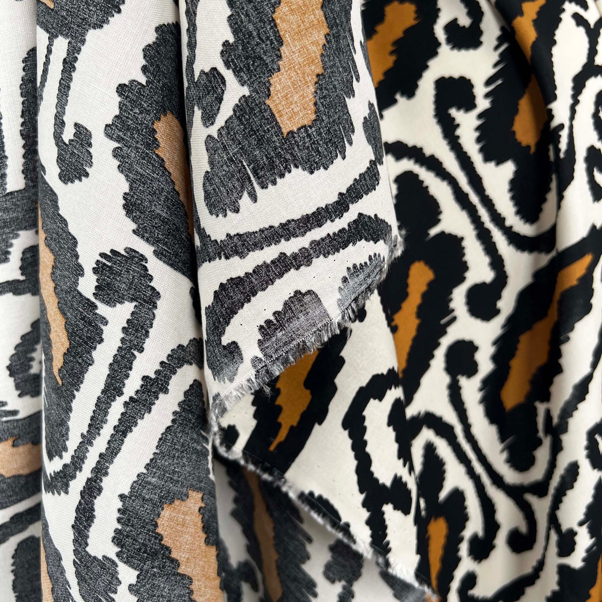 Signature Viscose Hazel Cream Tan Abstract Dress Fabric Fold