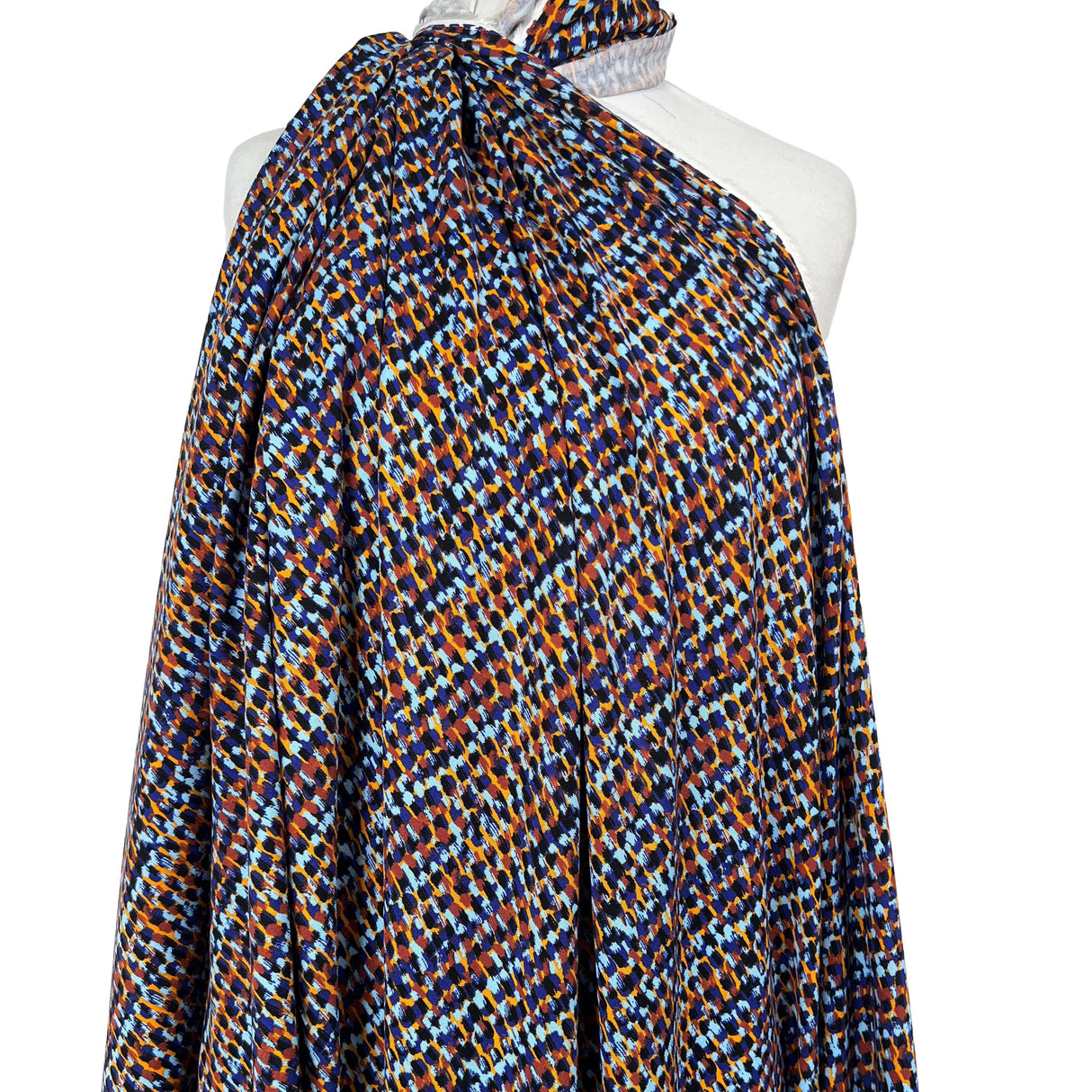 Signature Viscose Mosaic Blue Orange Abstract Dress Fabric Mannequin