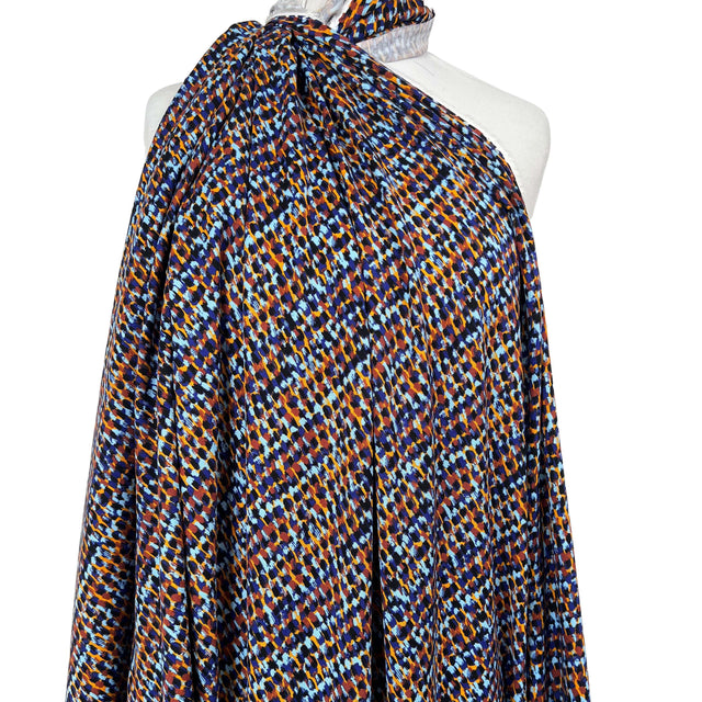 Signature Viscose Mosaic Blue Orange Abstract Dress Fabric Mannequin