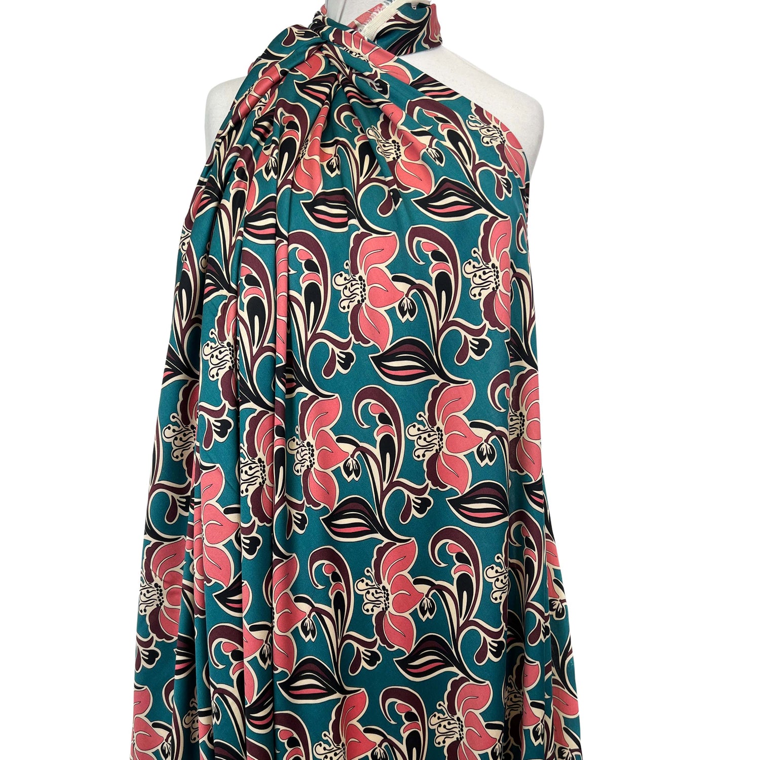 Signature Viscose Muse Teal Pink Abstract Dress Fabric Mannequin