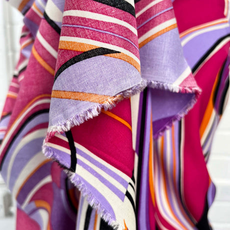 Signature Viscose Orbit Pink Purple Abstract Dress Fabric Fold