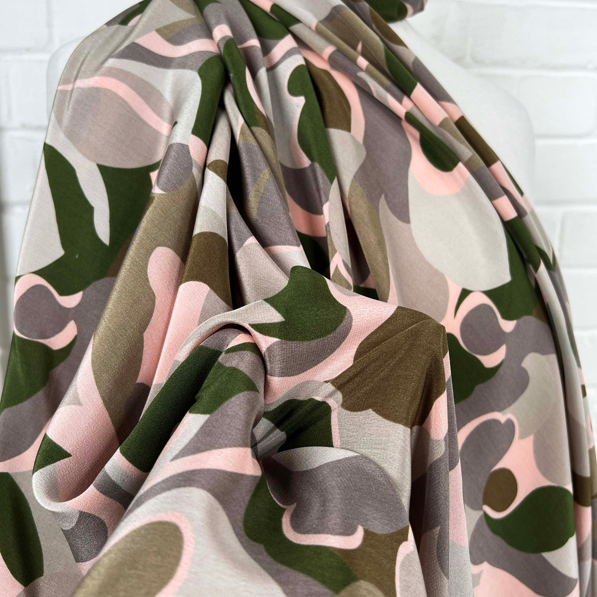 Silk Crepe De Chine Maisie Italian Pink Green Camo Fabric CU