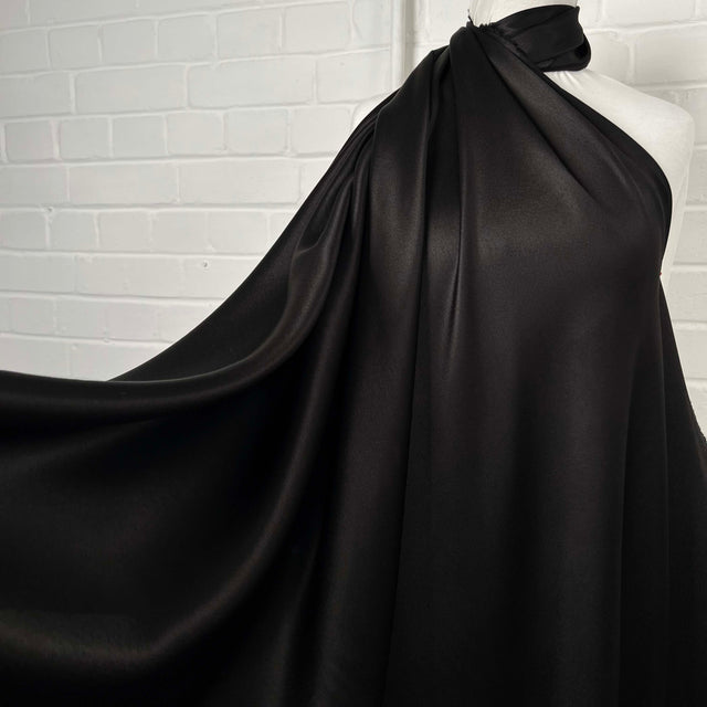 Italian Plain Dress Fabric Silks of Italy - Black Satin 
