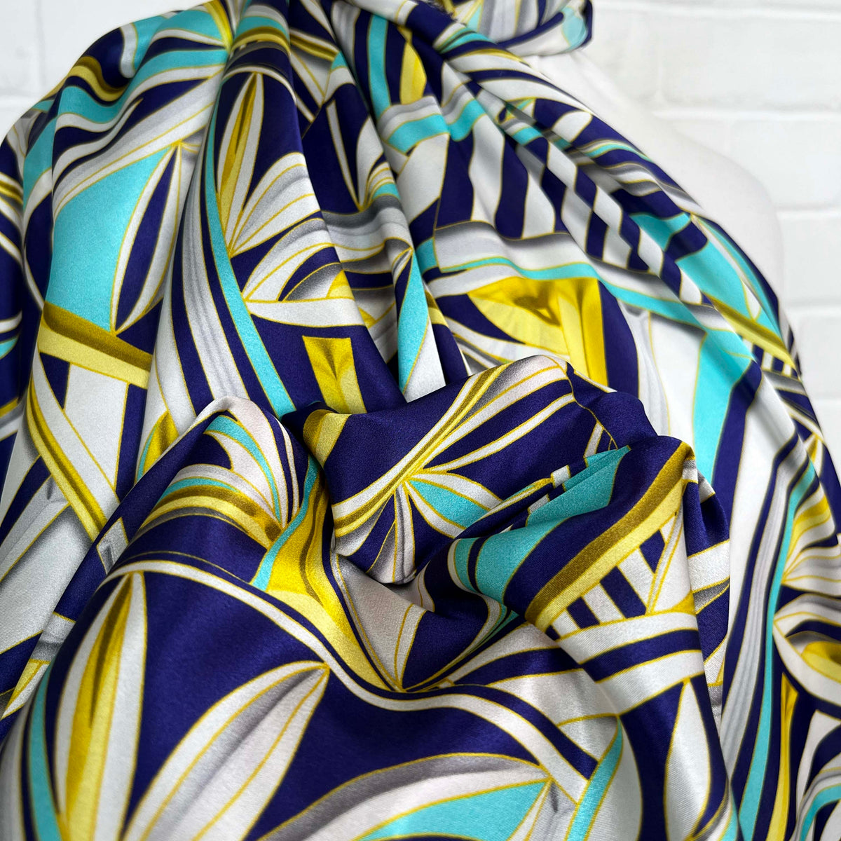 Silks Of Italy Look Again Blue Abstract Yellow Eye Fabric CU