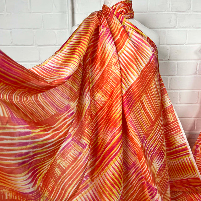 Striped Tangerine Magenta Silk Dress Fabric Silks of Italy - Full
