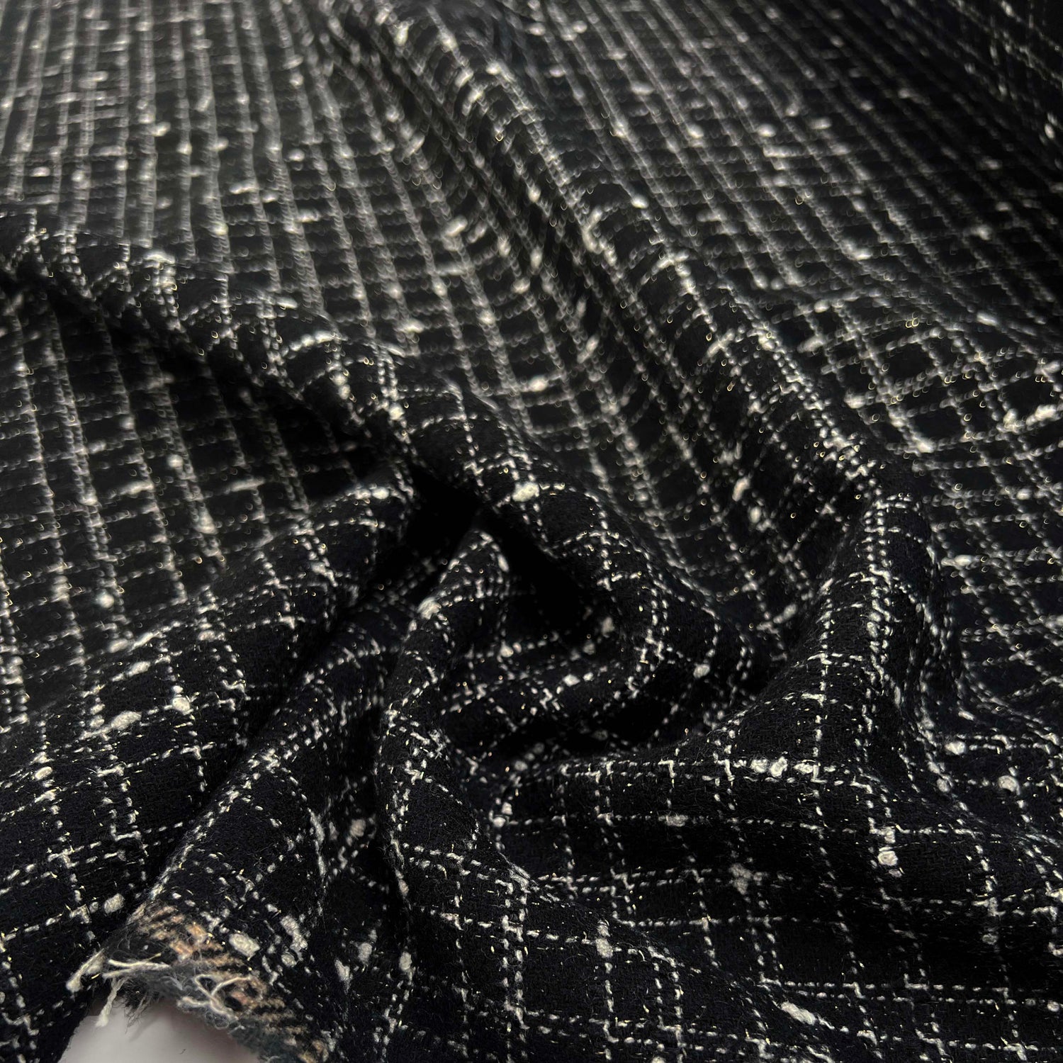 Slater Polyester Wool Mix Black Check Boucle Woven Coating Fabric Close-up