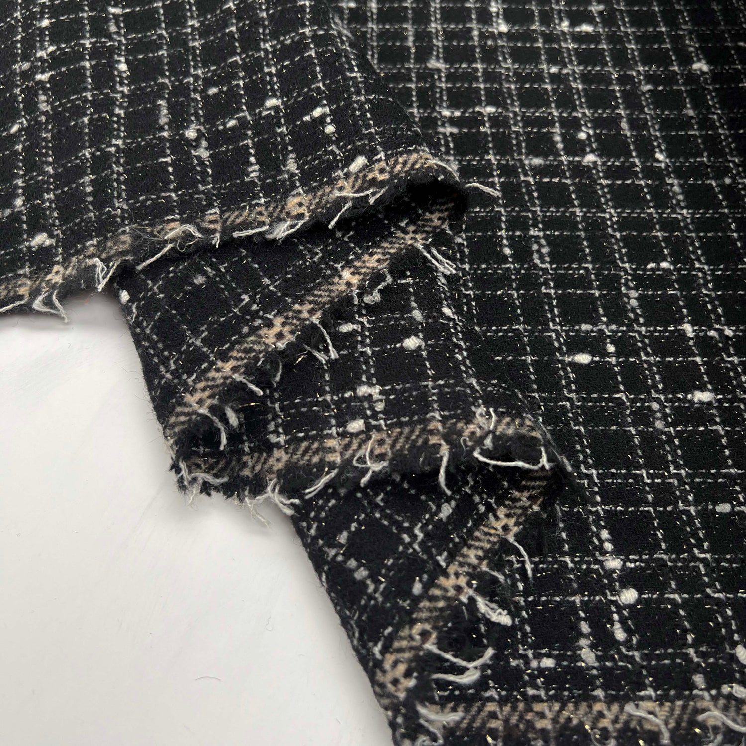 Slater Polyester Wool Mix Black Check Boucle Woven Coating Fabric Fold