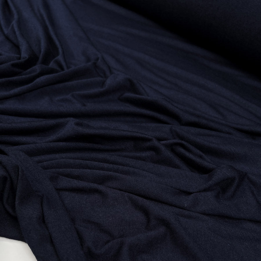 Slip Sliding Navy Tencel Cashmere Elastane Stretch Knit Blue Italian Jersey Fabric