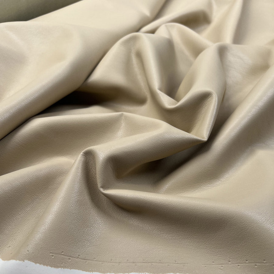 Soft Backed Faux Leather Beige Polyurethane Polyester Leatherette Textured Fabric CU