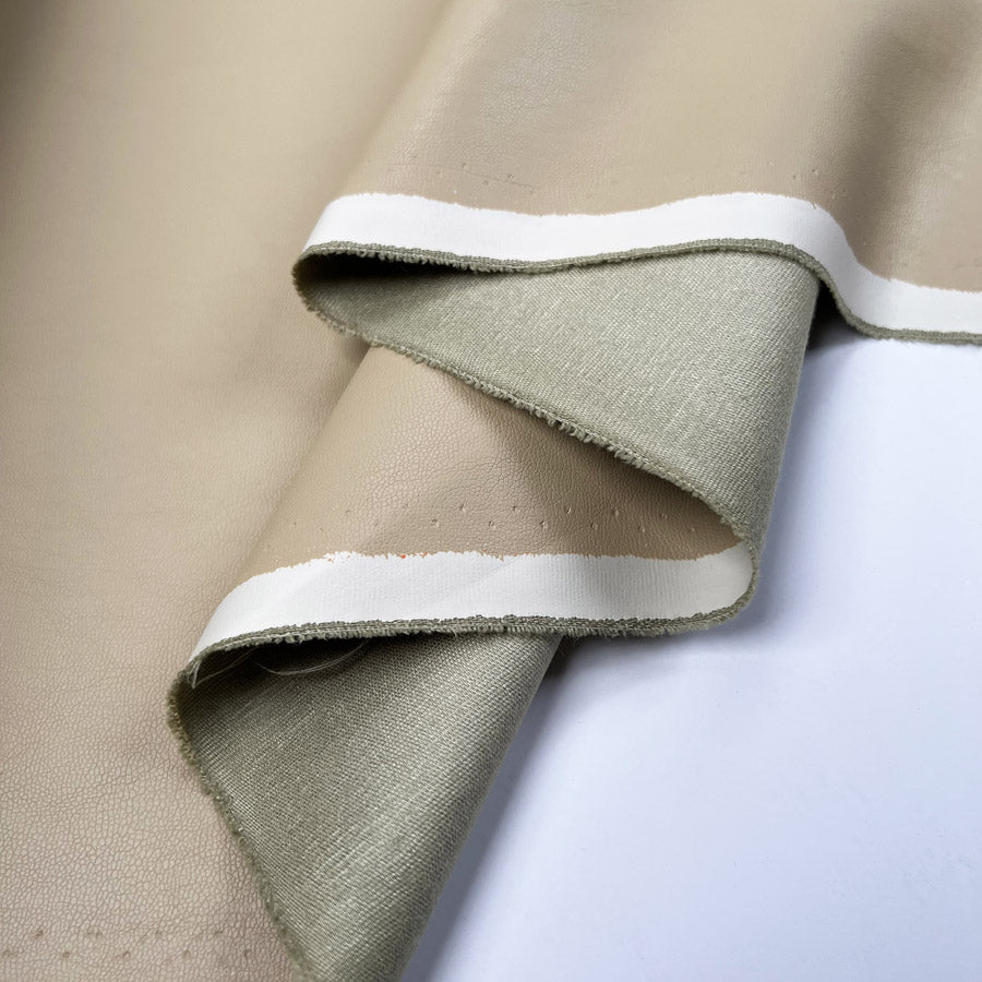 Soft Backed Faux Leather Beige Polyurethane Polyester Leatherette Textured Fabric Fold
