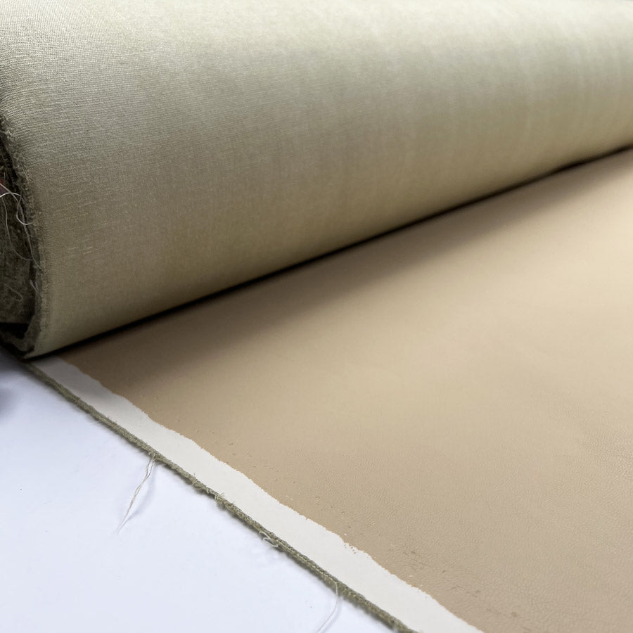 Soft Backed Faux Leather Beige Polyurethane Polyester Leatherette Textured Fabric Roll