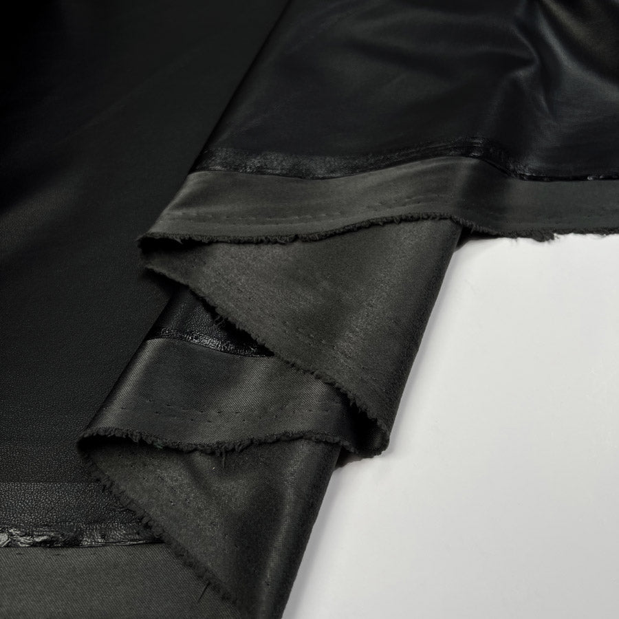 Soft Backed Faux Leather Black Polyurethane Polyester Leatherette Textured Fabric Fold