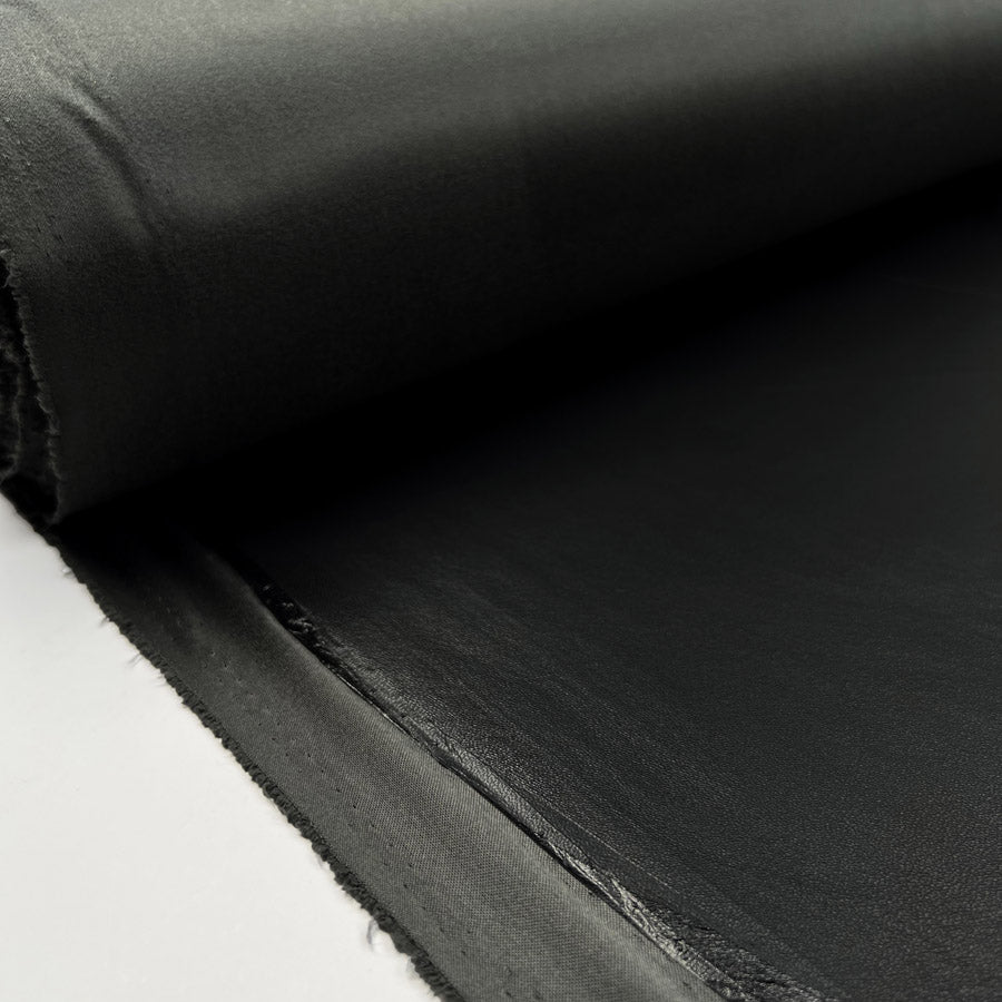 Soft Backed Faux Leather Black Polyurethane Polyester Leatherette Textured Fabric Roll